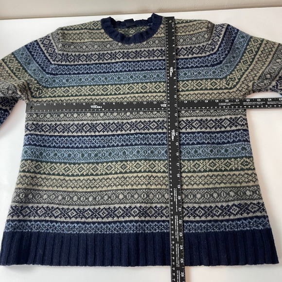 GAP Sweater Mens Large Green Blue Lambs Wool Fair Isle Nordic Outdoor Cabin Gorp - Picture 8 of 10